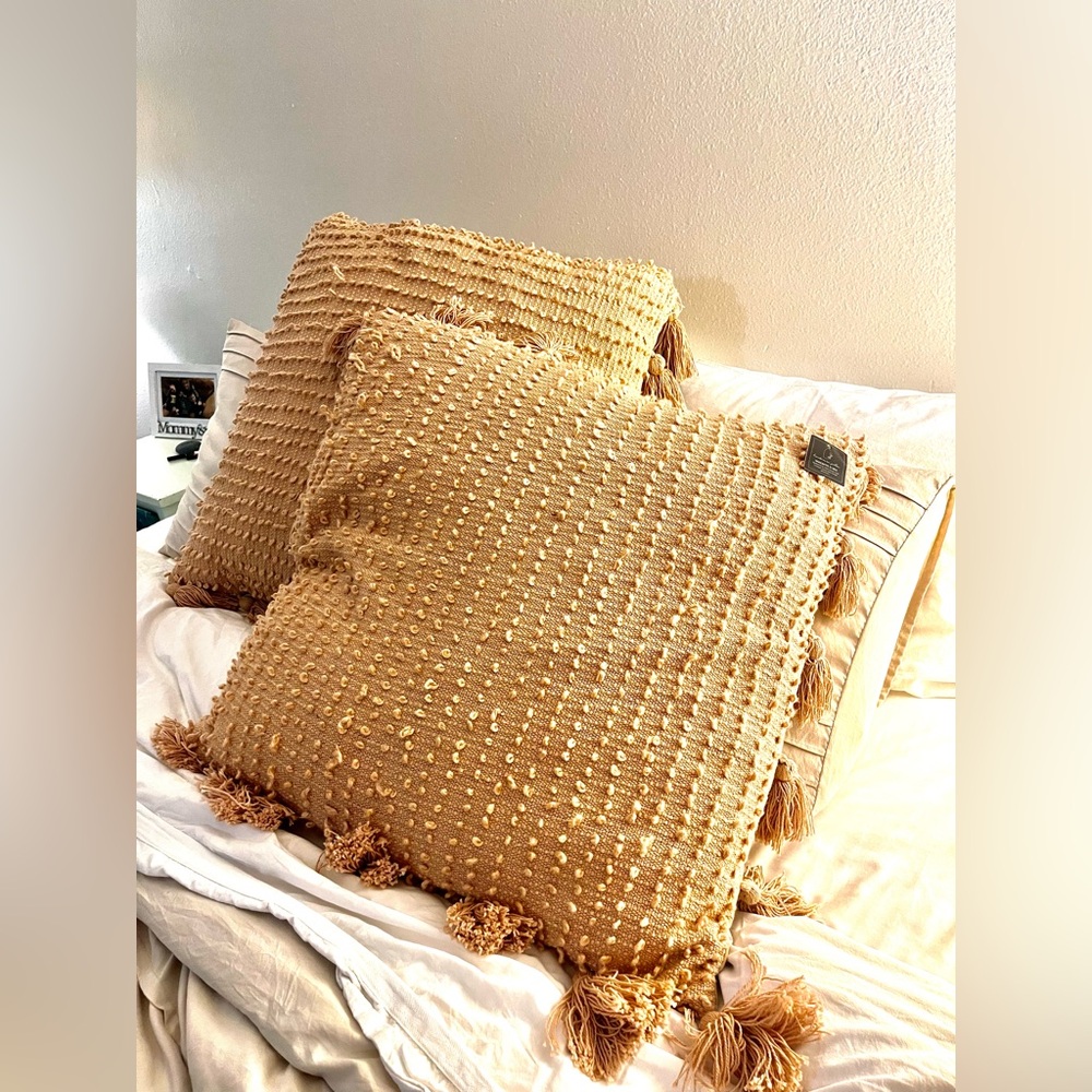 Foreside Home & Garden Tan Accent Pillows 2’x2’ NWT beautiful set for any area!